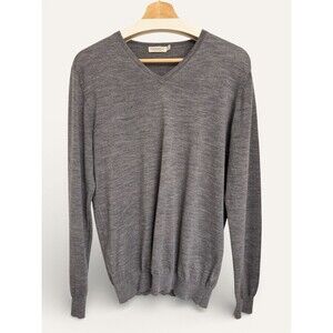 SUITSUPPLY Merino Wool Sweater Mens Large Gray V-Neck Minimalist Luxury